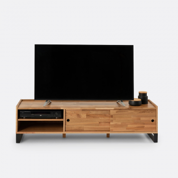 Тумба под телевизор из массива дуба и стали Hiba бежевый