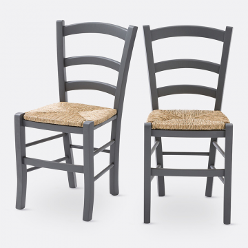 Комплект из 2 стульев с плетеным сидением Perrine  единый размер серый