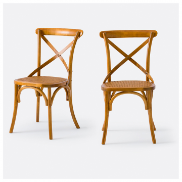 Комплект из 2 стульев из дерева и плетения Cedak  единый размер каштановый