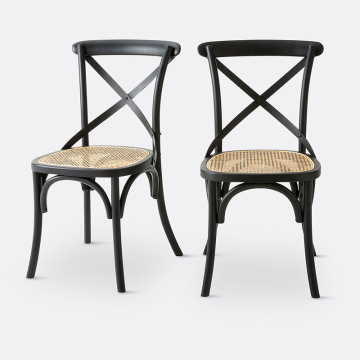 Комплект из 2 стульев из дерева и плетения Cedak  единый размер черный