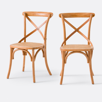 Комплект из 2 стульев из дуба и плетеного ротанга Cedak  единый размер бежевый