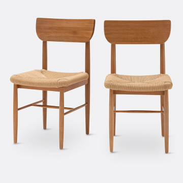 Комплект из 2 стульев из массива дуба и плетения Andre  единый размер каштановый