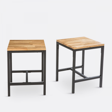 Комплект из 2 табуретов из массива дуба и стали Hiba  единый размер бежевый