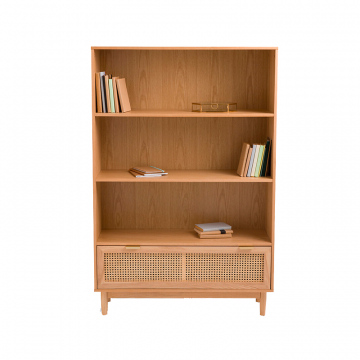 Этажерка-книжный шкаф из шпона дуба и ротанга Loris бежевый