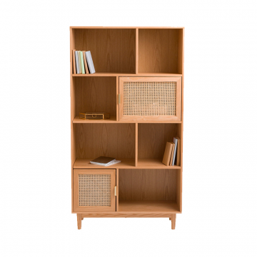 Этажерка-книжный шкаф шпон дуба и ротанг Loris бежевый