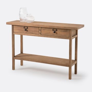 Консоль из массива сосны с 2 ящиками и полкой Lunja  единый размер бежевый