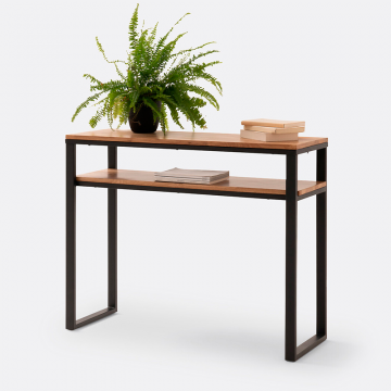 Консоль из массива дуба и стали с 2 столешницами Hiba  единый размер бежевый