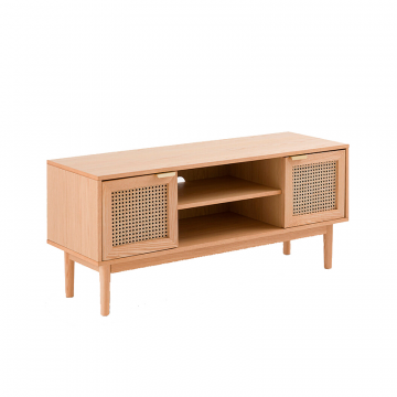Тумба для ТВ из ясеня и плетеного материала с двумя дверцами Loris бежевый