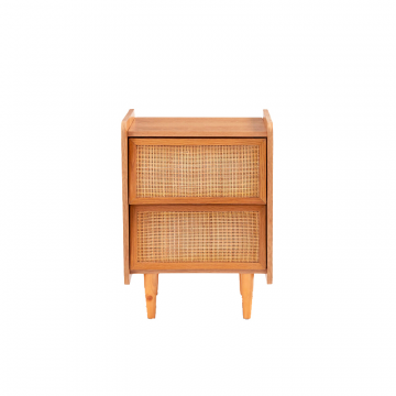 Тумба прикроватная с двумя ящиками с плетеным ротангом Taga бежевый