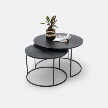 Комплект из 2-х вдвигающихся кофейных столиков из металла и стали Jalia  единый размер черный