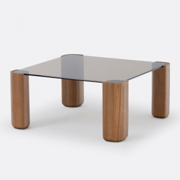 Стол журнальный из стекла и массива орехового дерева Boldi  единый размер каштановый