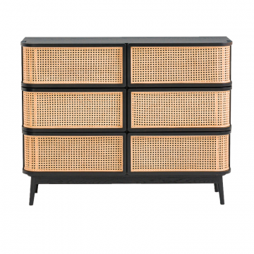 Комод с 6 ящиками из плетеного материала Laora черный