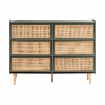 Комод с шестью плетеными ящиками Taga зеленый