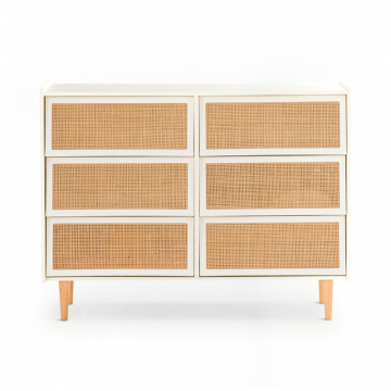 Комод с шестью плетеными ящиками Taga белый