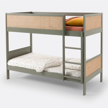 Кровать двухъярусная из сосны и плетеного материала Caneo  90 x 190 см зеленый