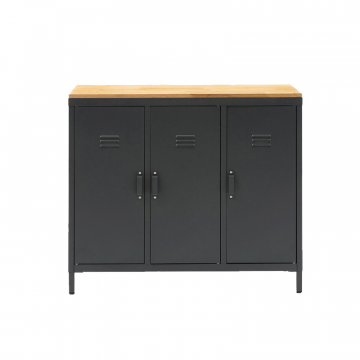 Шкаф с 3 дверками из металла и дуба HIBA серый