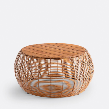 Стол журнальный круглый из пластика и акации Madalina  единый размер каштановый