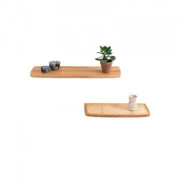 Комплект из 2 полок настенных из дуба и плетеного материала Buisseau каштановый