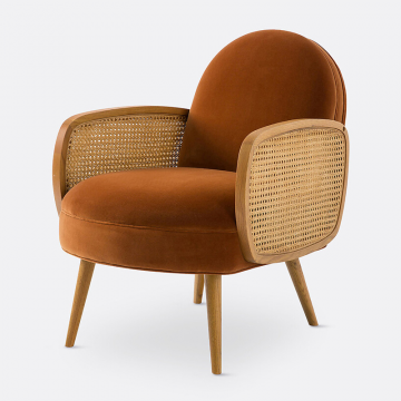 Кресло из велюра и тростника Buisseau  единый размер оранжевый