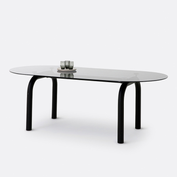 Стол из тонированного стекла и стали Polly  8 персоны черный