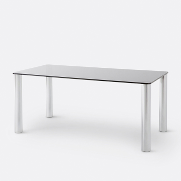 Стол из хромированной стали и закаленного стекла Ramcel  6 персоны каштановый