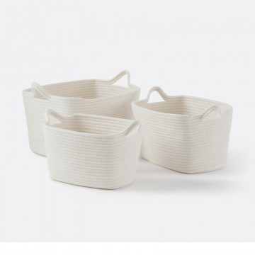 Комплект из трех корзин прямоугольных из хлопка Kesia  единый размер белый