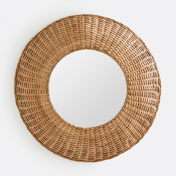 Зеркало круглое выпуклое с отделкой ротангом 60 см Naria  единый размер бежевый