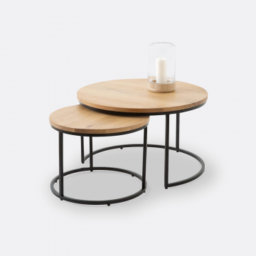 Комплект из 2 журнальных столов из дуба вставляемых друг под друга Vova  единый размер бежевый