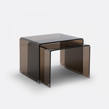 Комплект из двух столов журнальных штабелируемых из закаленного стекла Joan  единый размер каштановый