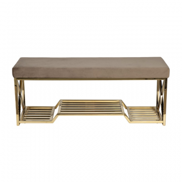 Банкетка велюр серо-бежевый, золото 120*40*47см