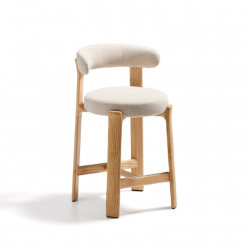 Барный стул Granite из бежевой синели и ясеня с натуральной отделкой 75 см