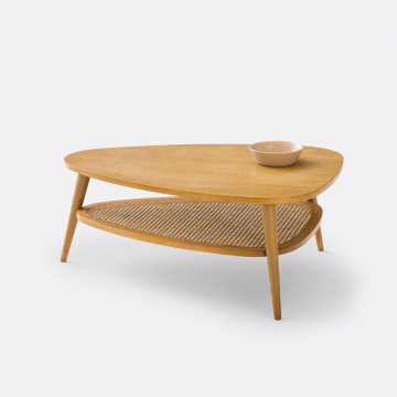 Столик журнальный в винтажном стиле из дуба и плетеного ротанга Quilda  единый размер бежевый