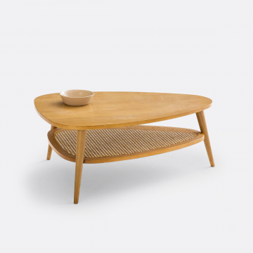 Столик журнальный в винтажном стиле из дуба и плетеного ротанга Quilda  единый размер бежевый