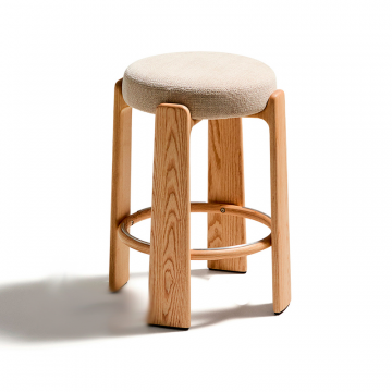 Granite Барный табурет из бежевого шенилла и массива ясеня в натуральной отделке 75 см