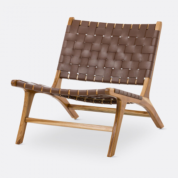Кресло-лаундж из тика и кожи Amanda  единый размер каштановый