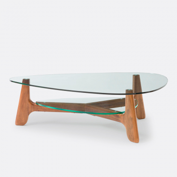 Стол журнальный с двойной столешницей из стекла и орехового дерева Aiole  единый размер каштановый