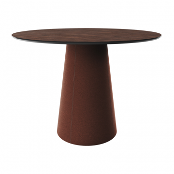 Стол обеденный Lagom D 120 см (орех / кирпичный, кожа)