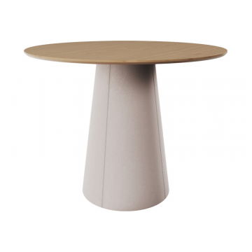 Стол обеденный Lagom D 110 см (натуральный дуб / бежевый, кожа)