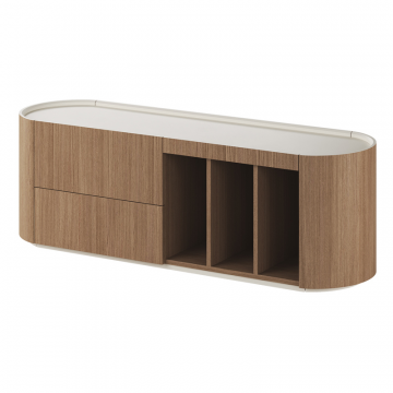 Тумба Lagom под ТВ 2 ящика 3 ниши ширина 140 см (натуральный дуб, молочный)