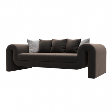 Диван прямой Волна , Seven 727 коричневый;Seven 17 серый, Велюр