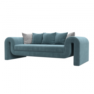 Диван прямой Волна, Seven 113 бирюзовый;Seven 17 серый, Велюр