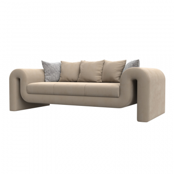 Диван прямой Волна, Seven 729 бежевый;Seven 17 серый, Велюр