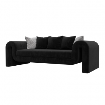 Диван прямой Волна, Seven 35 черный;Seven 17 серый, Велюр