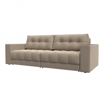 Диван прямой с декором Лига-049 НПБ, SEVEN 729 бежевый, Велюр