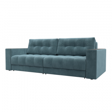 Диван прямой с декором Лига-049 НПБ, SEVEN 113 бирюзовый, Велюр