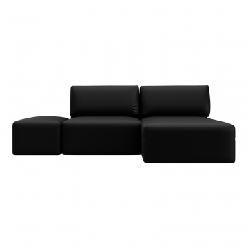 Диван угловой модульный с пуфом Лига-060 НПБ угол универсальный, GRIFON 18 черный, Экокожа