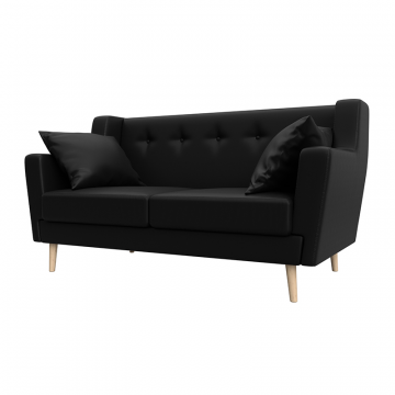 Диван кухонный прямой Брайтон 2 Черный, Экокожа