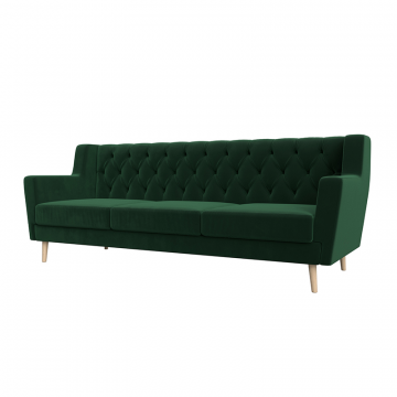 Диван кухонный прямой Брайтон 3 Люкс Зеленый, Велюр