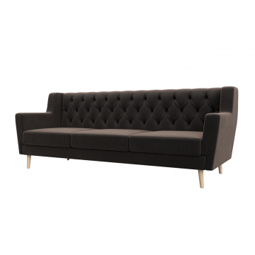 Диван кухонный прямой Брайтон 3 Люкс Коричневый, Велюр