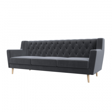 Диван кухонный прямой Брайтон 3 Люкс Серый, Велюр